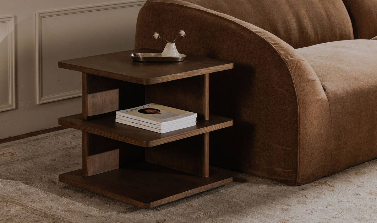 Chiswick Side Table in Dark Brown — styled in a living room