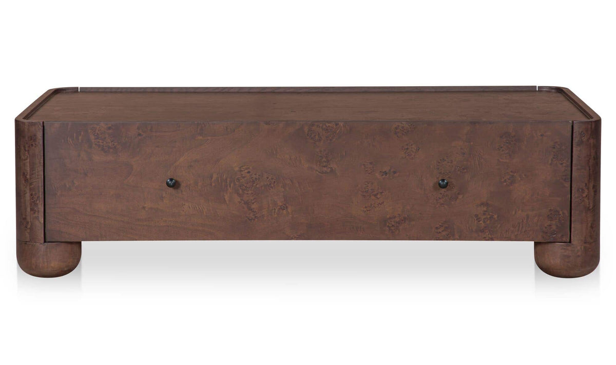 Galway Coffee Table in Burl — burl veneer, 55" × 30"