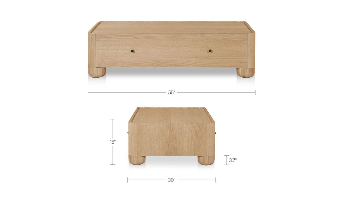 Galway Coffee Table in Natural — dimensions diagram, 55" × 30"