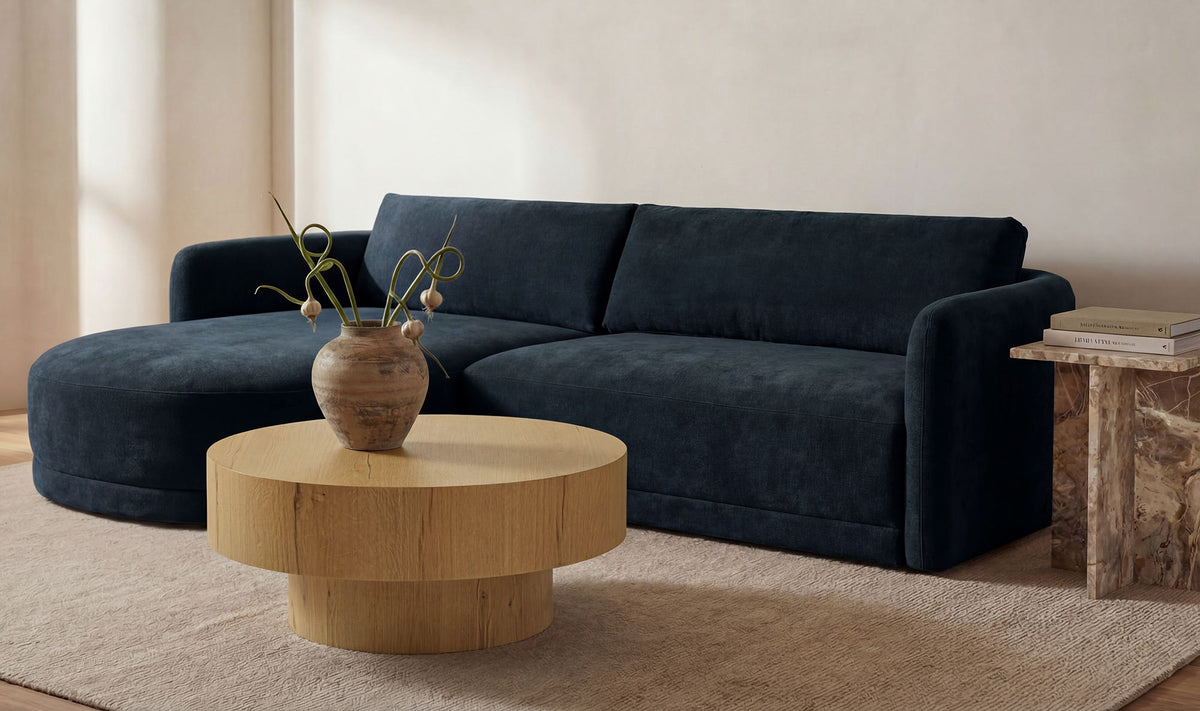 Carrick Coffee Table in Rustic Oak — styled in a living room