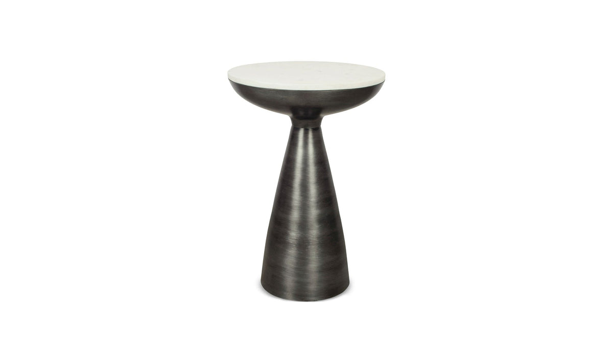 Frejus Side Table in White Marble — aluminum, 15½" × 15½"