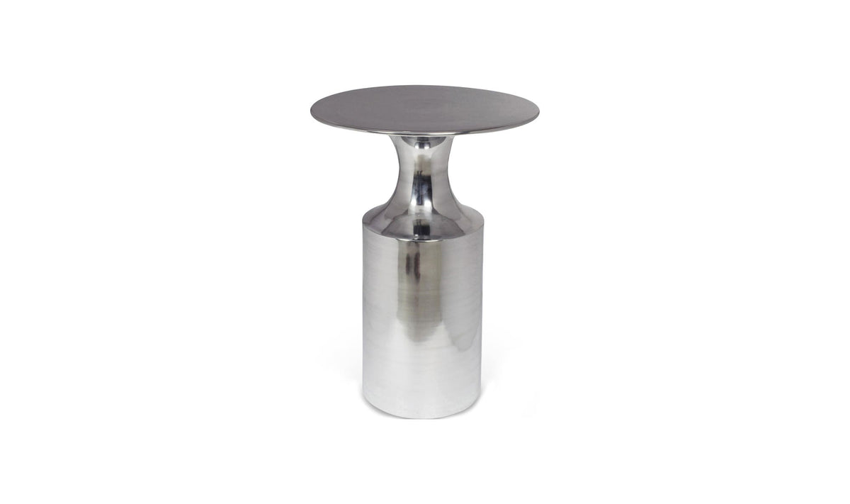 Rialto Accent Table in Polished Silver — three-quarter view