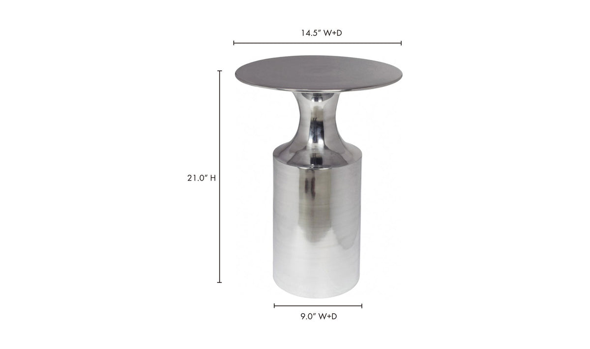 Rialto Accent Table in Polished Silver — dimensions diagram, 14½" × 14½"
