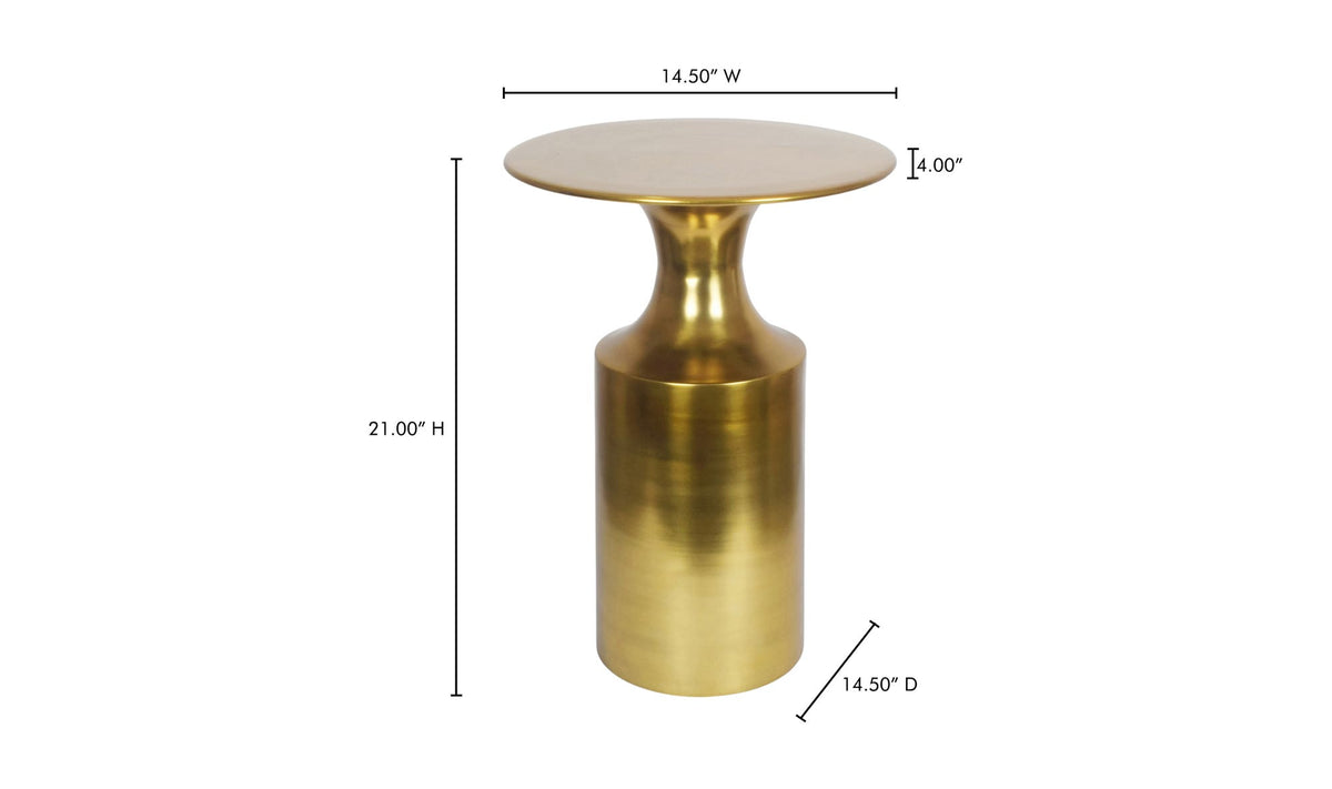 Rialto Accent Table in Gold — dimensions diagram, 14½" × 14½"