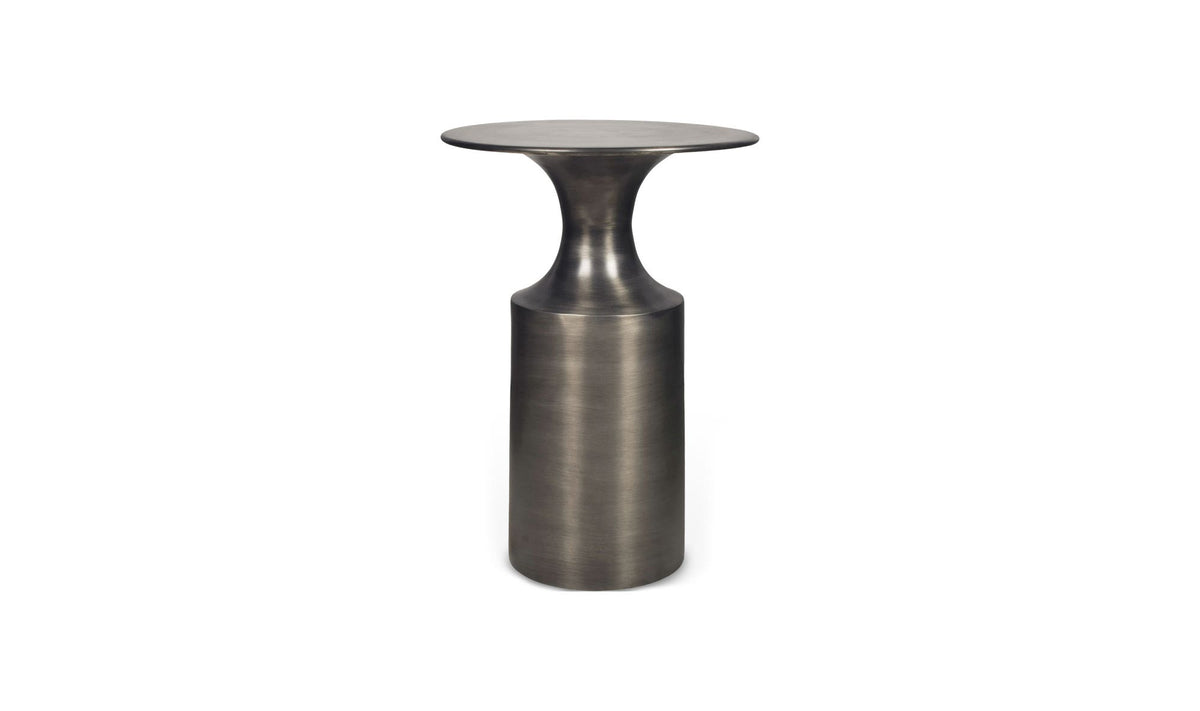 Rialto Accent Table in Polished Zinc — aluminum, 14½" × 14½"