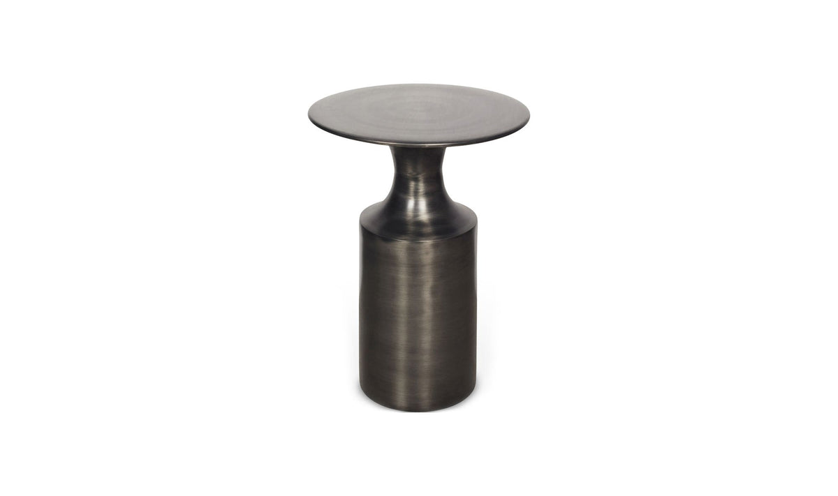 Rialto Accent Table in Polished Zinc — three-quarter view