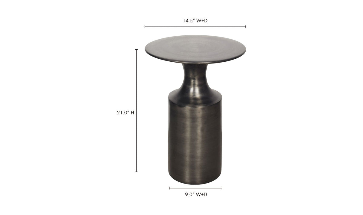 Rialto Accent Table in Polished Zinc — dimensions diagram, 14½" × 14½"