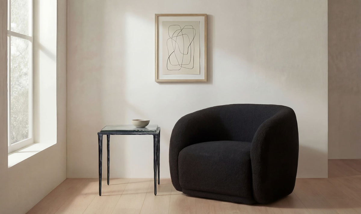 Mullion Side Table in Clear — styled in a living room