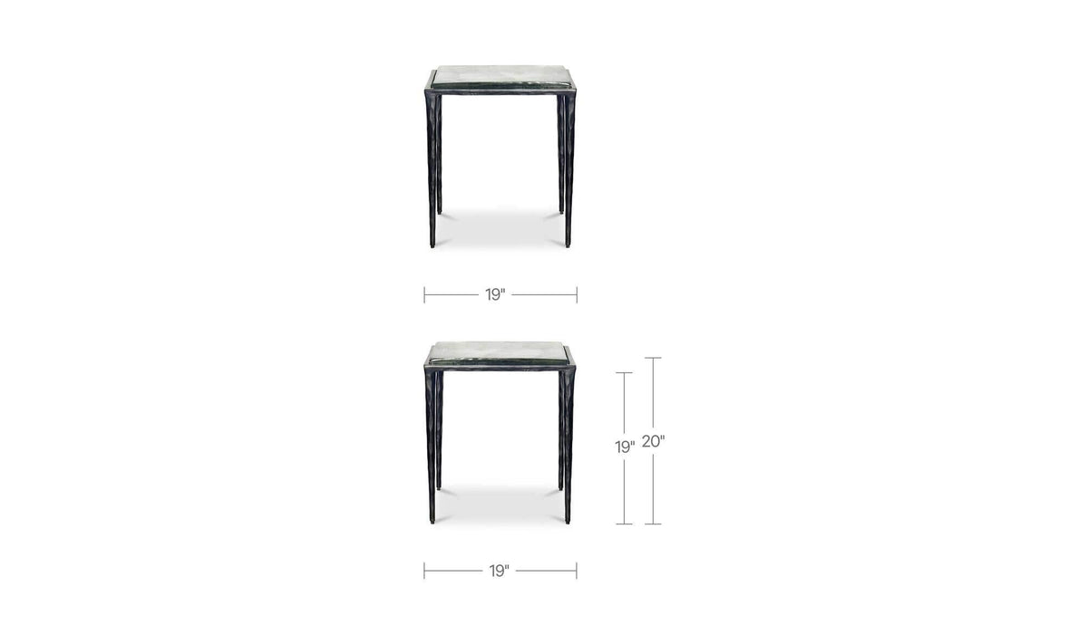 Mullion Side Table in Clear — dimensions diagram, 19" × 19"