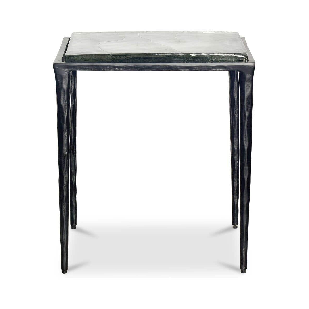 Mullion Side Table in Clear — casted glass, 19" × 19"