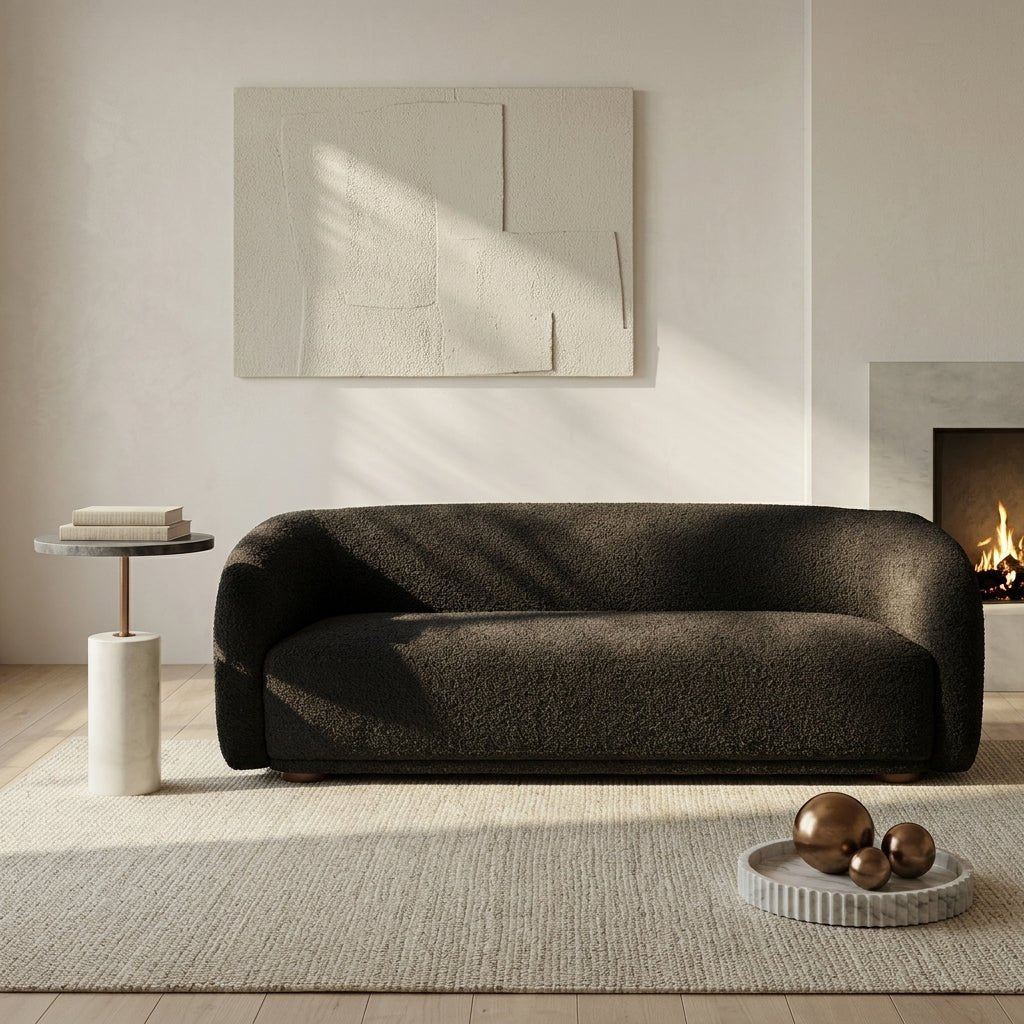 Folkestone Sofa in boucle upholstery with solid beech frame — Altera Home Design Canada