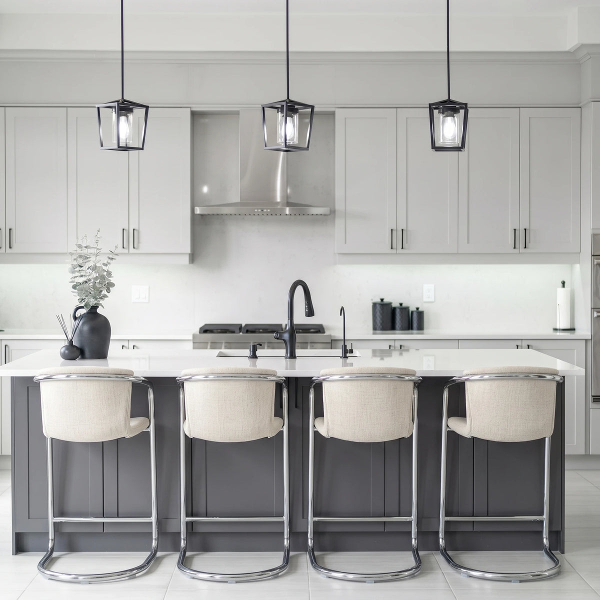 Fougeres Chrome Frame Counter Stool Set of Two in Blended Cream, styled in a real room