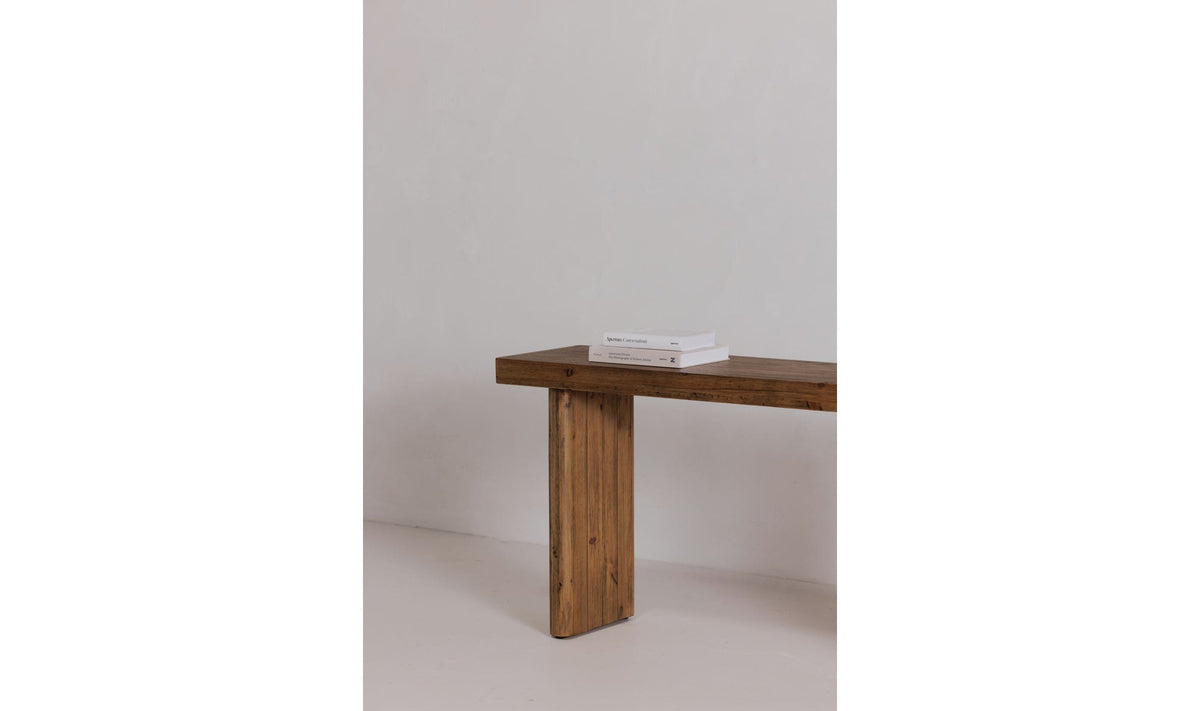 Marmaris Console Table in Rustic Blonde, styled in a living room, view 2
