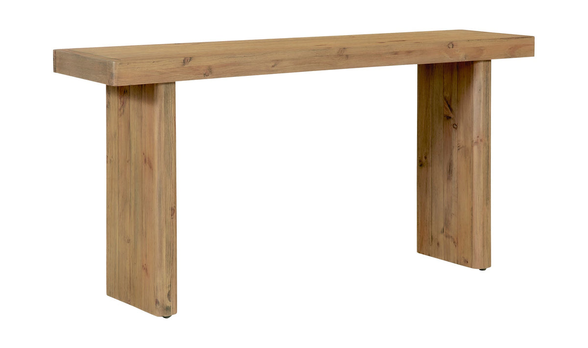 Marmaris Console Table in Rustic Blonde, three-quarter view