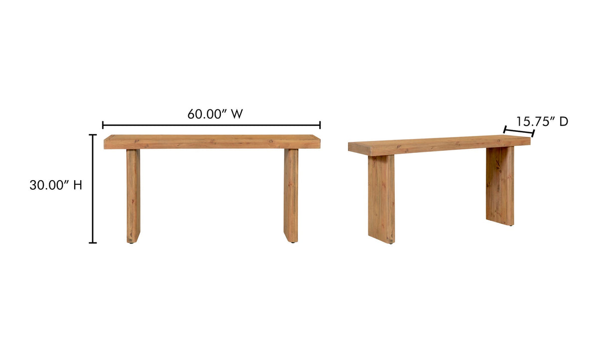 Marmaris Console Table in Rustic Blonde, dimensions diagram, 60" × 15¾"