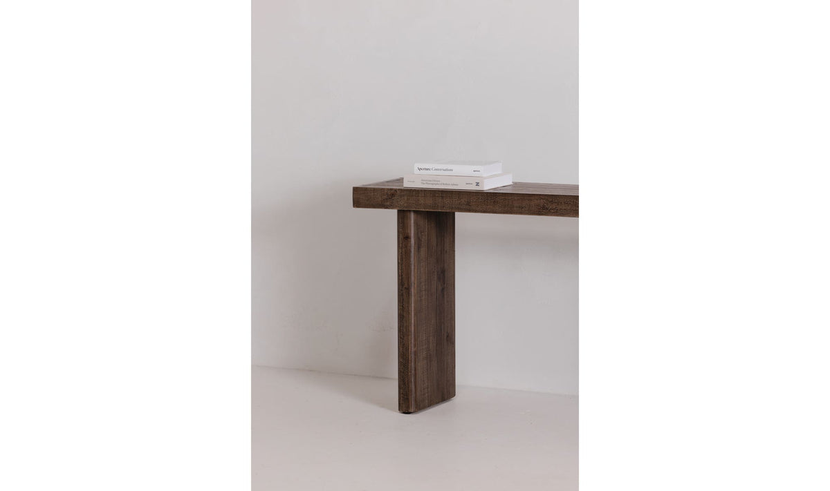 Marmaris Console Table in Aged Brown, styled in a living room, view 2