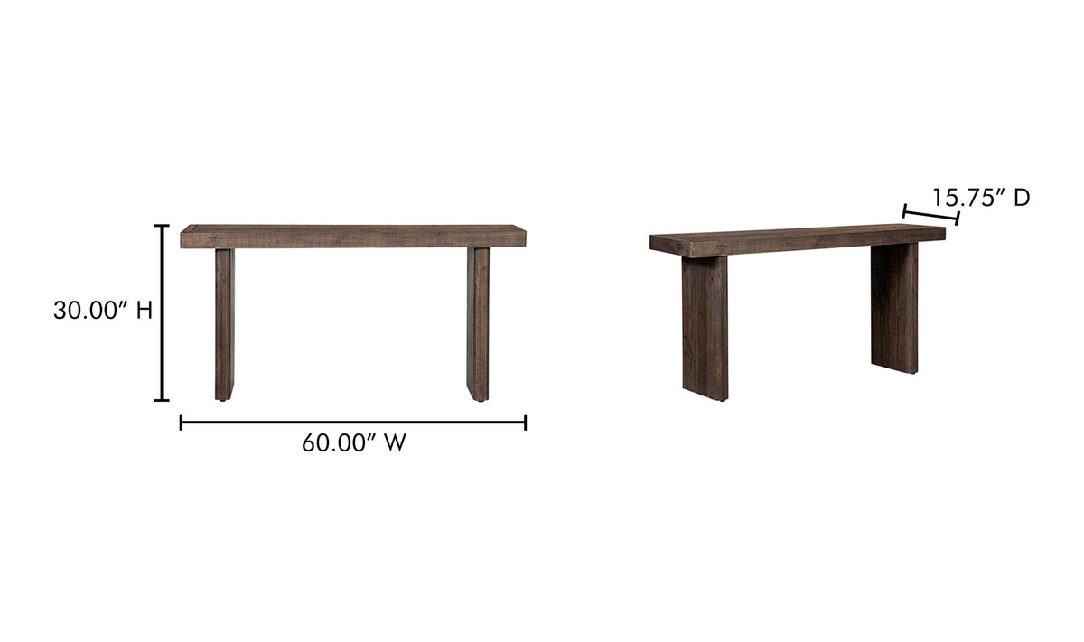 Marmaris Console Table in Aged Brown, dimensions diagram, 60" × 15¾"