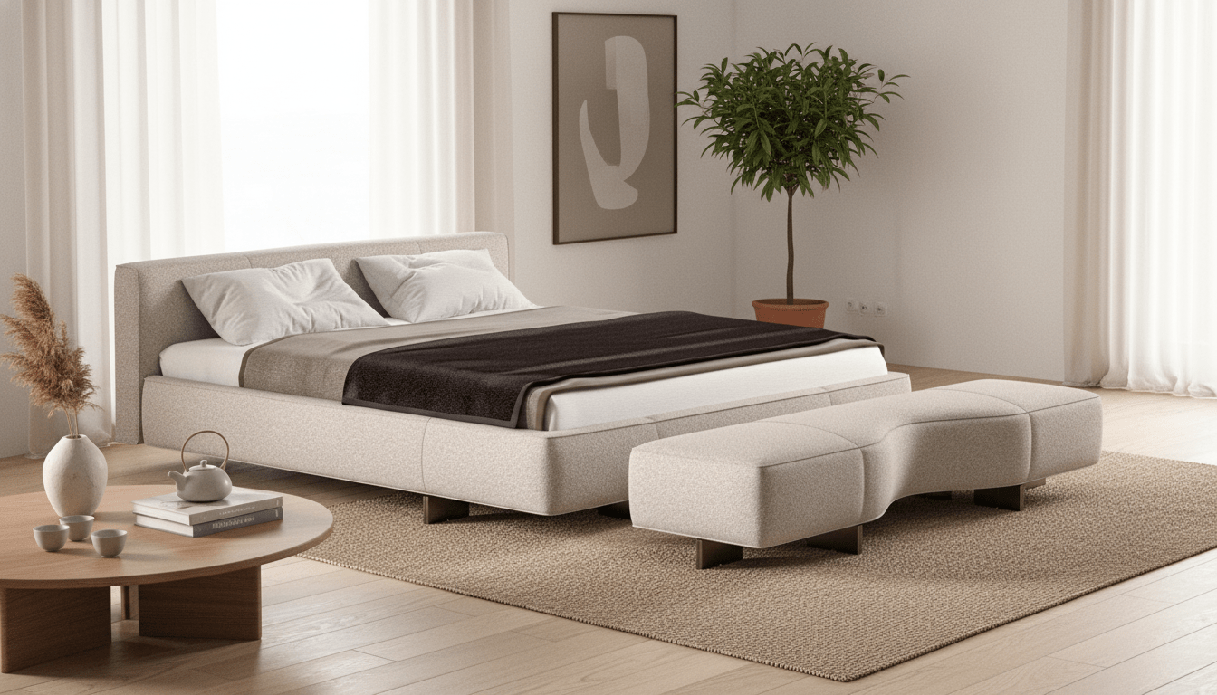 Genoa Upholstered Bed Frame with Sculpted Bench - Altera