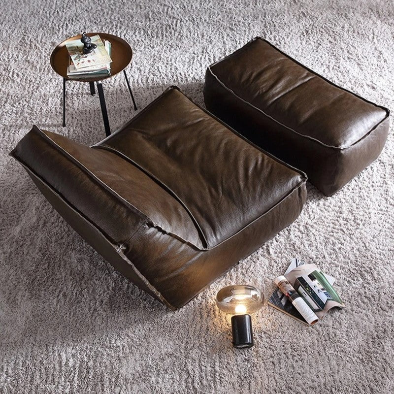 Modern Pula02 Single Sofa & Ottoman Set - Natural Cotton Leather Cover