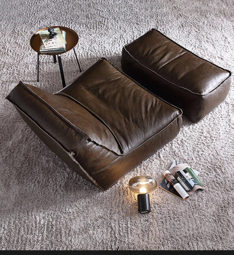 Modern Pula02 Single Sofa & Ottoman Set - Natural Cotton Leather Cover