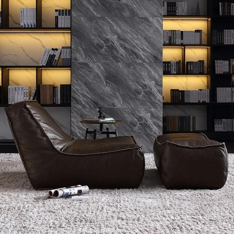Modern Pula02 Single Sofa & Ottoman Set - Natural Cotton Leather Cover