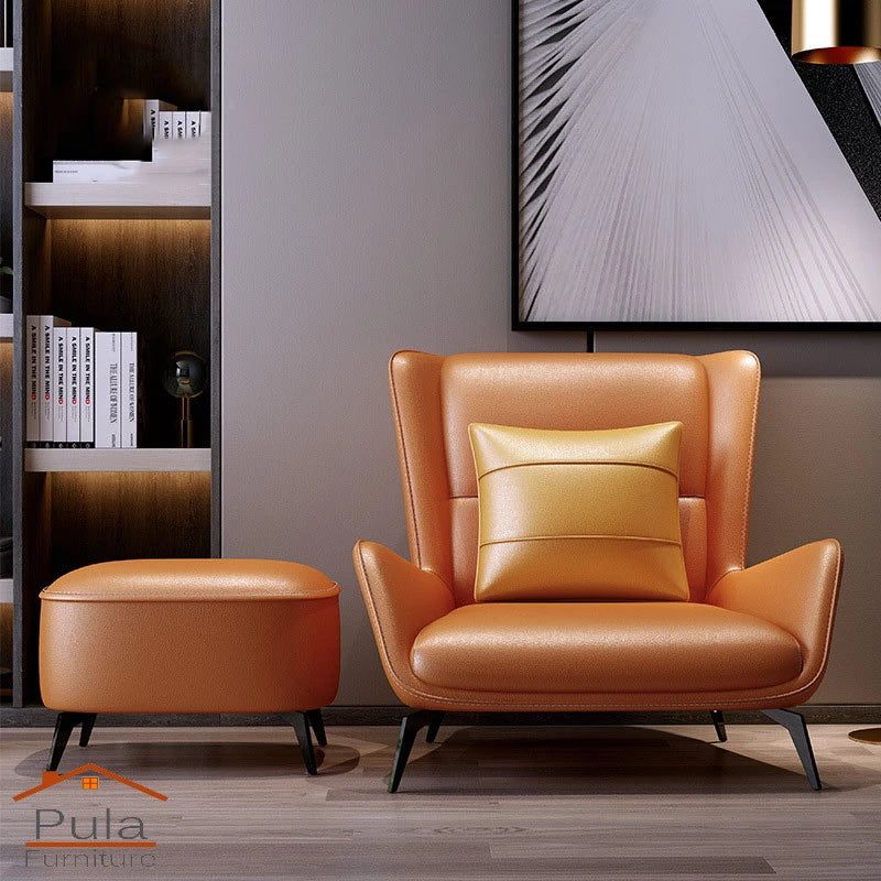 Pula Main PM06 Premium Cowhide Leather Relaxation Chair with Ottoman - Brown