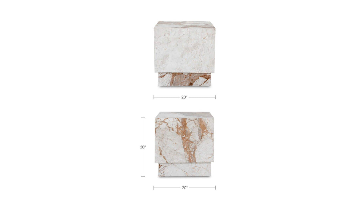 Lismore Side Table in Breccia Marble — dimensions diagram, 20" × 20"