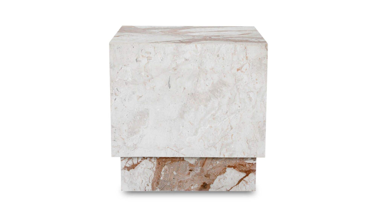 Lismore Side Table in Breccia Marble — breccia aurora marble, 20" × 20"