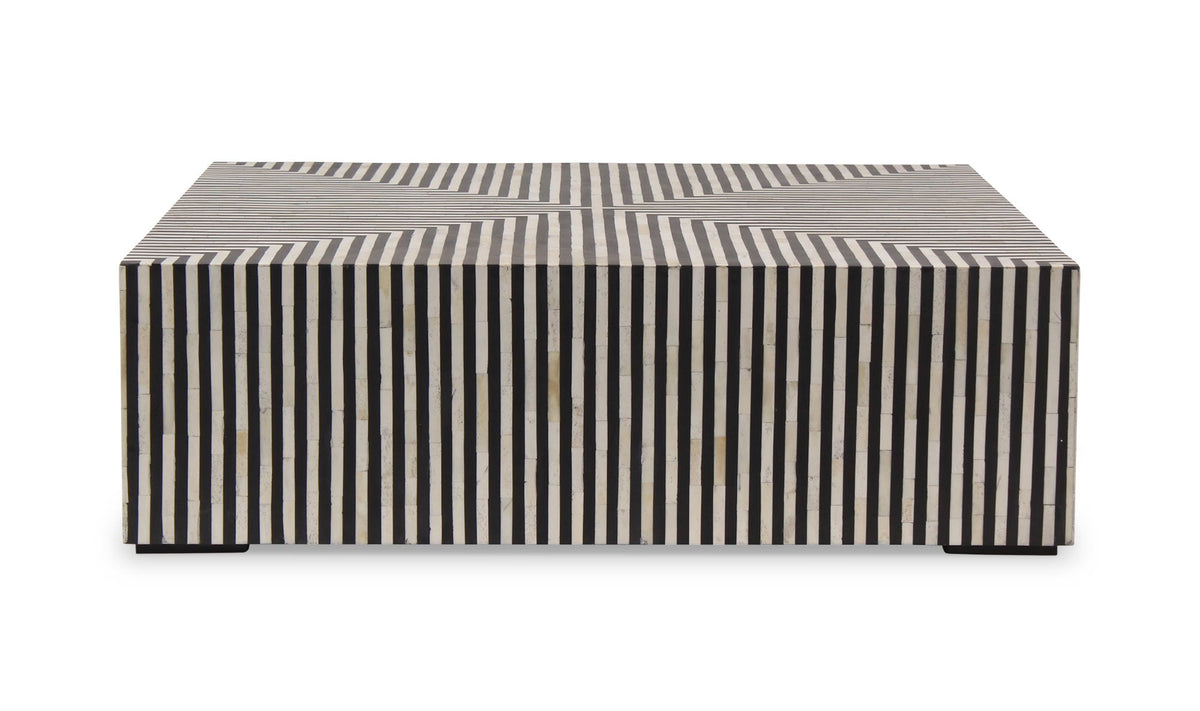 Trieste Coffee Table in Black and White — bone veneer in resin, 40" × 40"