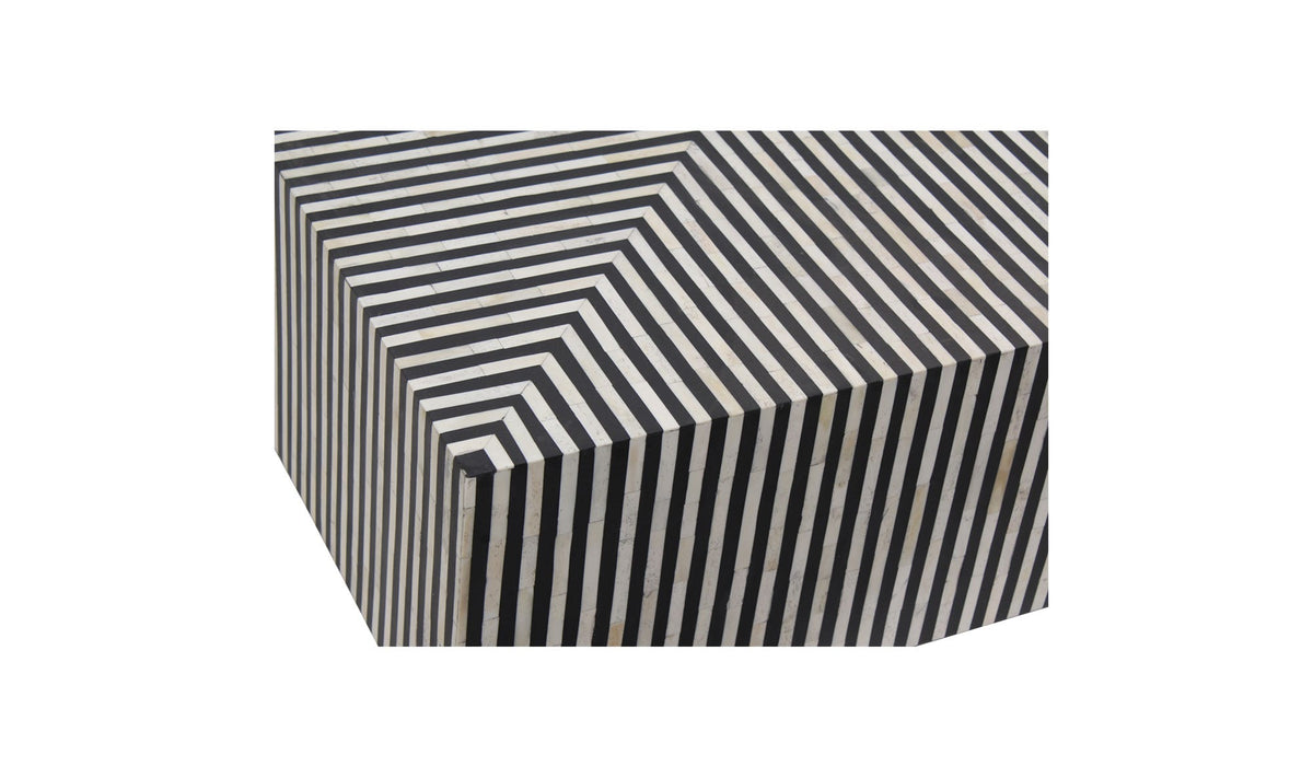 Trieste Coffee Table in Black and White — bone veneer in resin detail