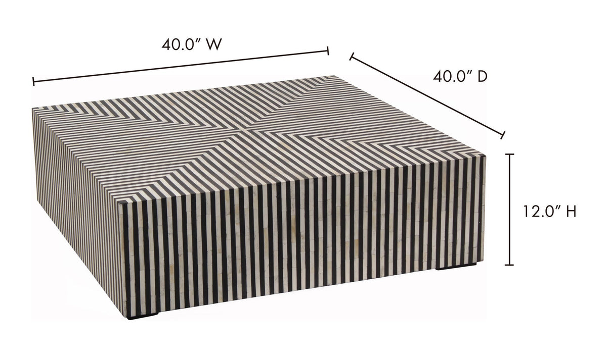 Trieste Coffee Table in Black and White — dimensions diagram, 40" × 40"