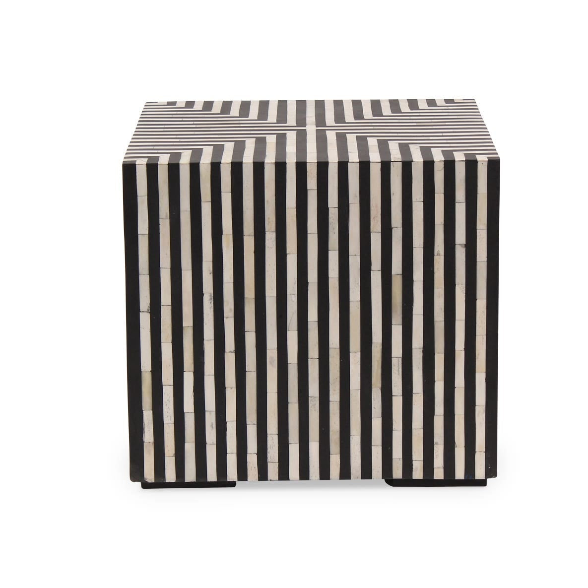 Trieste Side Table in Black and White — bone veneer in resin, 18" × 18"