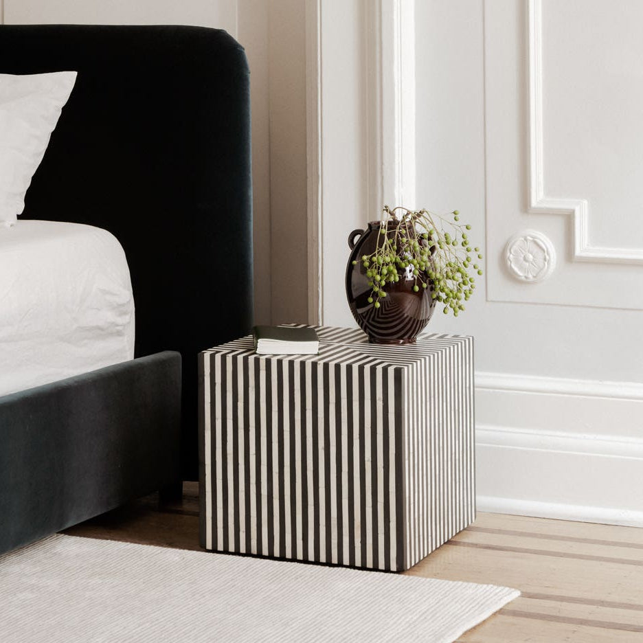 Trieste Side Table in Black and White — styled in a living room