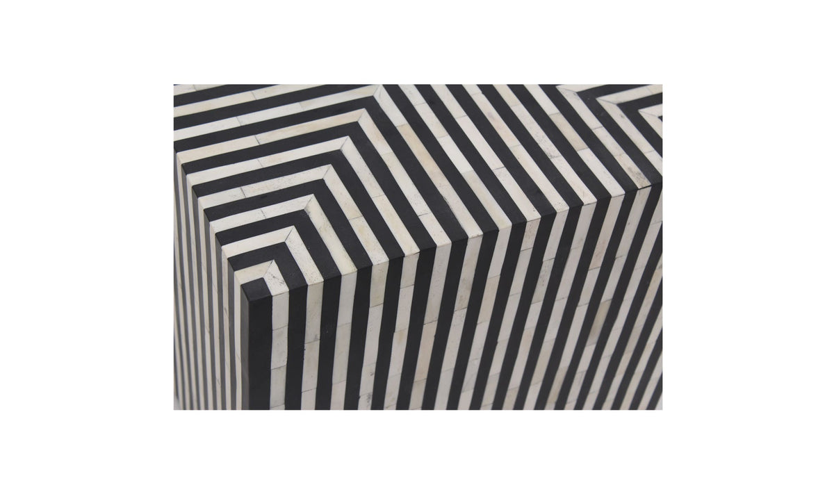 Trieste Side Table in Black and White — bone veneer in resin detail