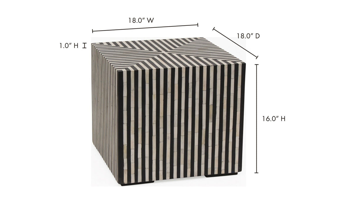 Trieste Side Table in Black and White — dimensions diagram, 18" × 18"