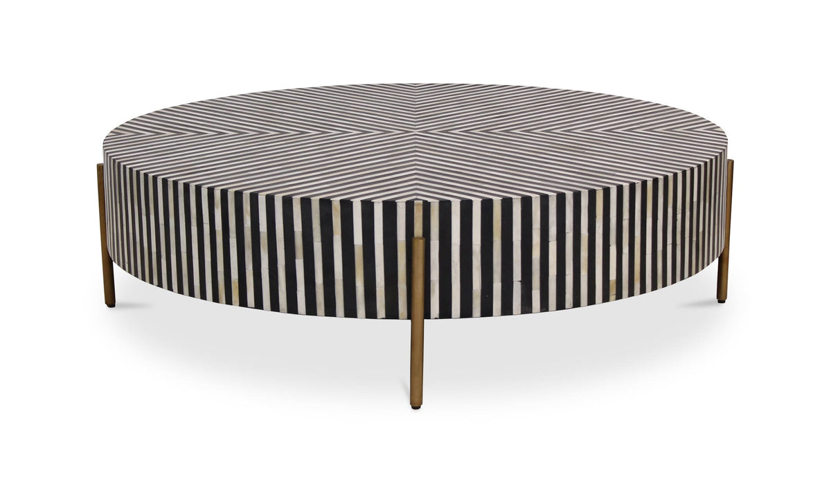 Calais Coffee Table in Black and White — camel bone in resin, 48" × 48"