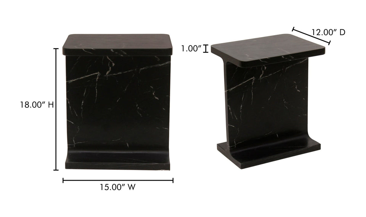 Tenby Accent Table in Black, dimensions diagram, 15" × 12"