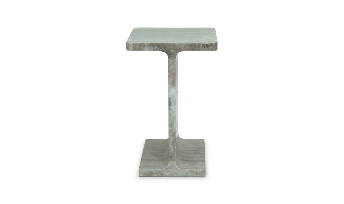 Tenby Accent Table in Taupe, caramel brown marble detail