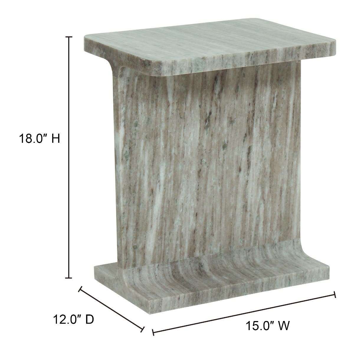 Tenby Accent Table in Taupe, dimensions diagram, 15" × 12"