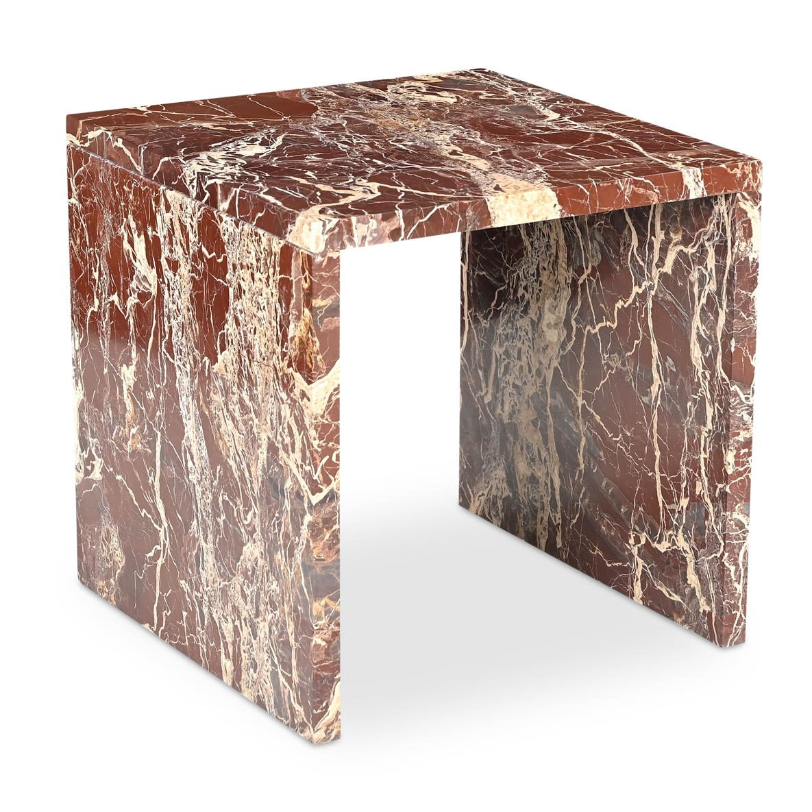 Riomaggiore Accent Table in Rosso Levanto Marble — three-quarter view