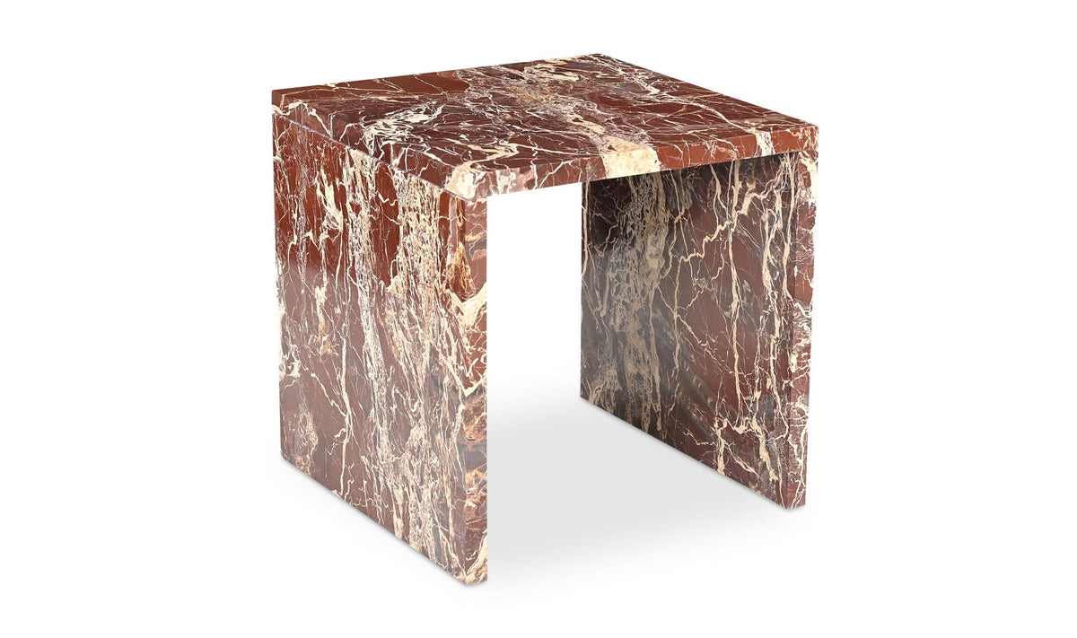 Riomaggiore Accent Table in Rosso Levanto Marble — three-quarter view