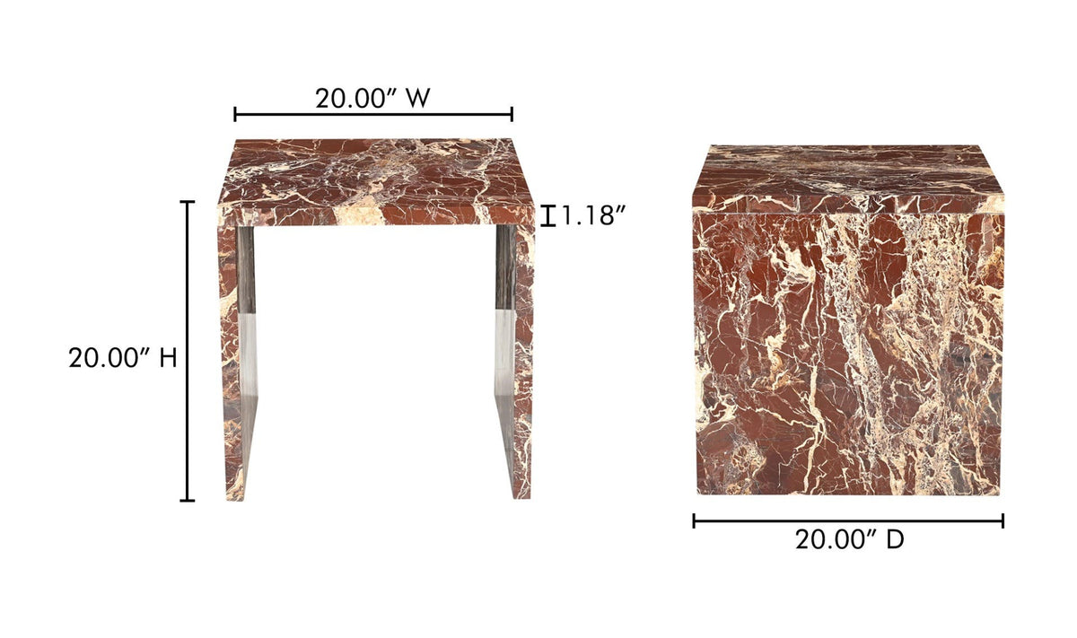 Riomaggiore Accent Table in Rosso Levanto Marble — dimensions diagram, 20" × 20"