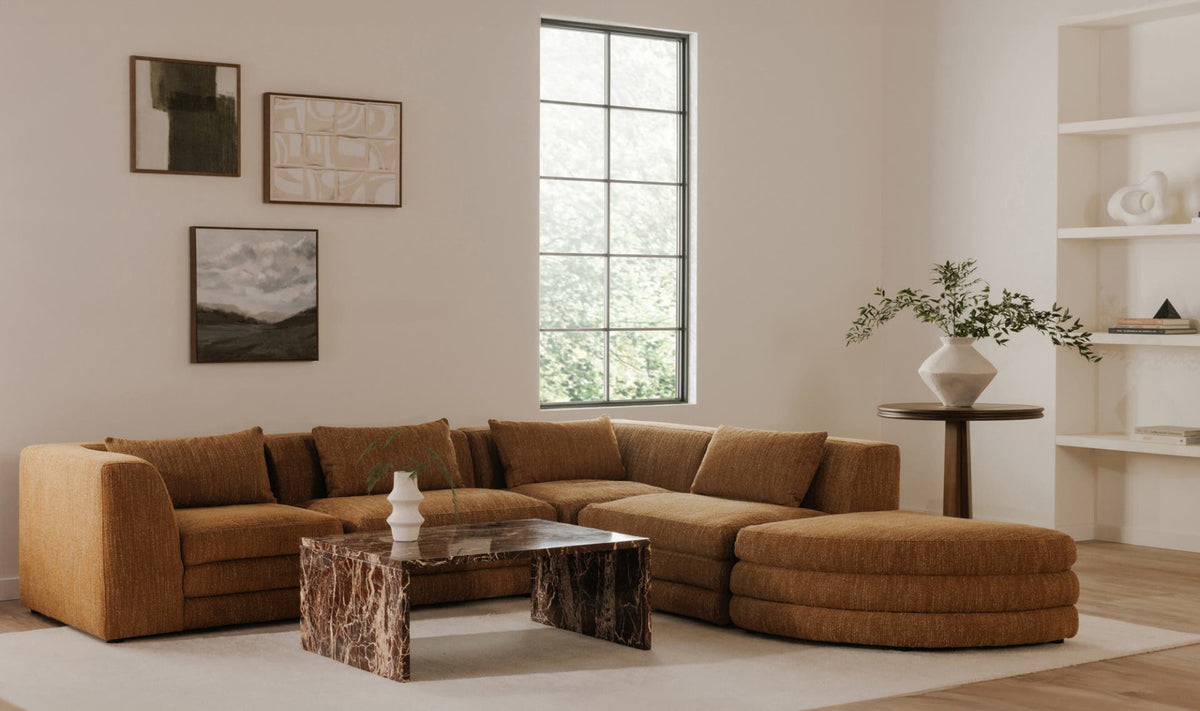 Riomaggiore Coffee Table in Rosso Levanto Marble — styled in a living room
