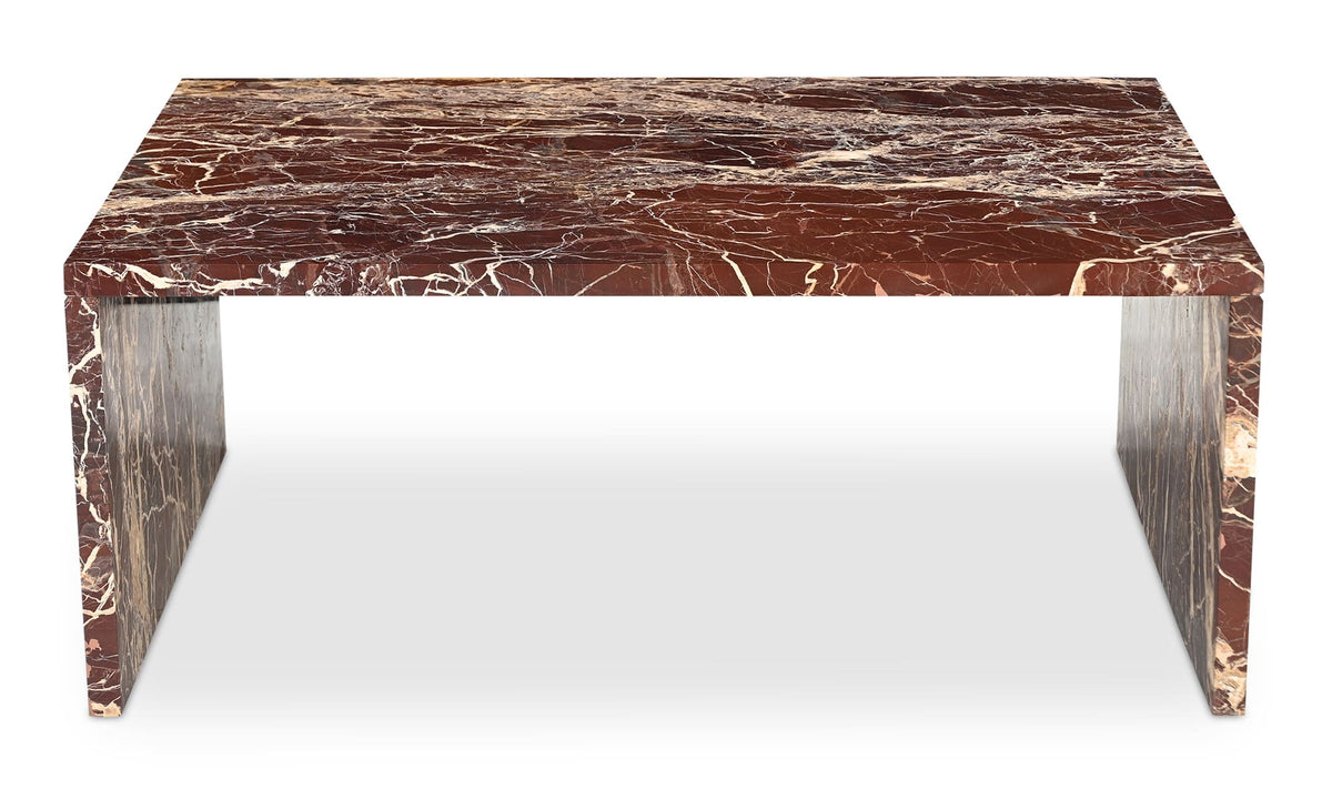 Riomaggiore Coffee Table in Rosso Levanto Marble — rosso levanto marble, 40" × 30"