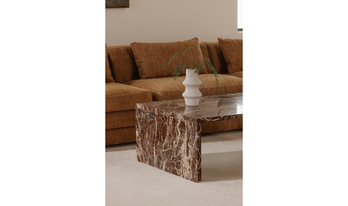 Riomaggiore Coffee Table in Rosso Levanto Marble — styled in a living room