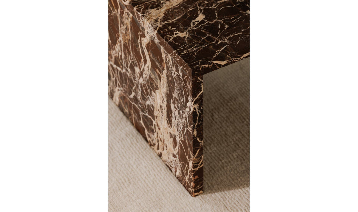 Riomaggiore Coffee Table in Rosso Levanto Marble — styled in a living room
