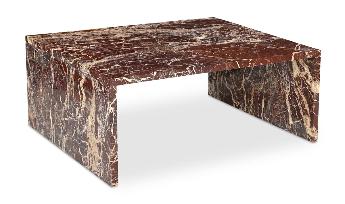 Riomaggiore Coffee Table in Rosso Levanto Marble — three-quarter view