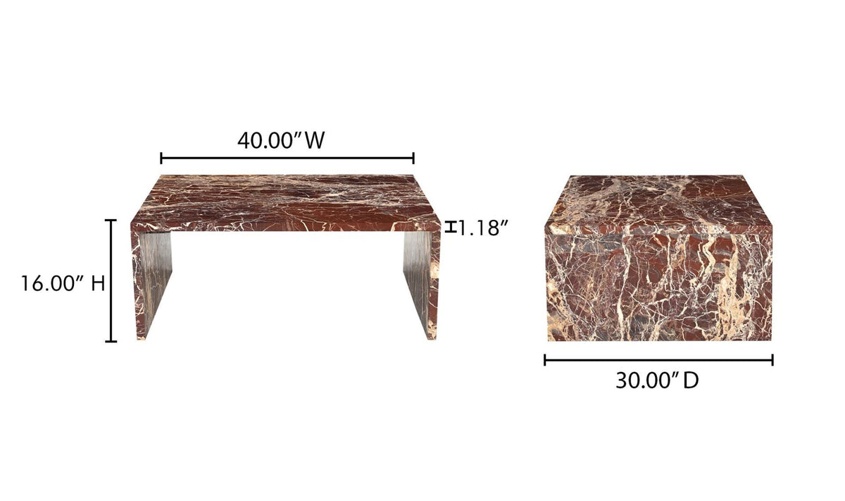 Riomaggiore Coffee Table in Rosso Levanto Marble — dimensions diagram, 40" × 30"