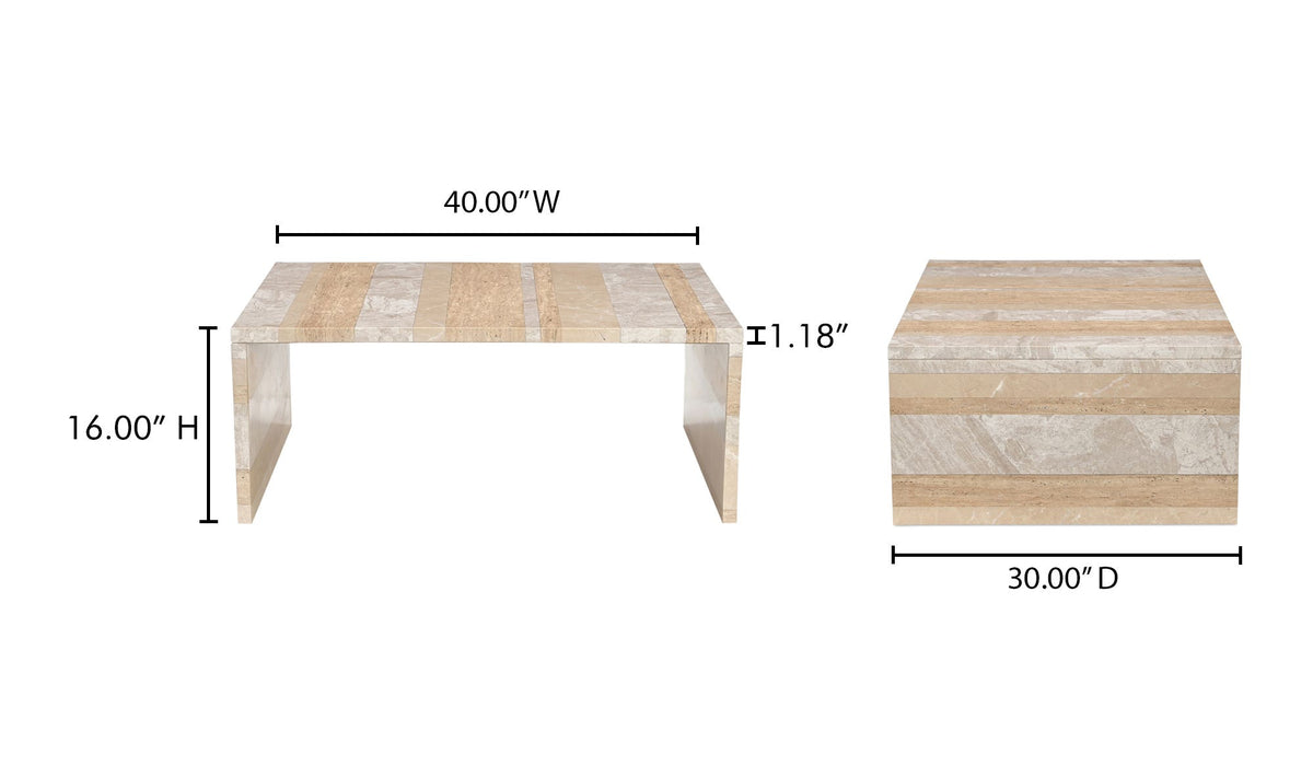 Riomaggiore Coffee Table in Mixed Marble — dimensions diagram, 40" × 30"