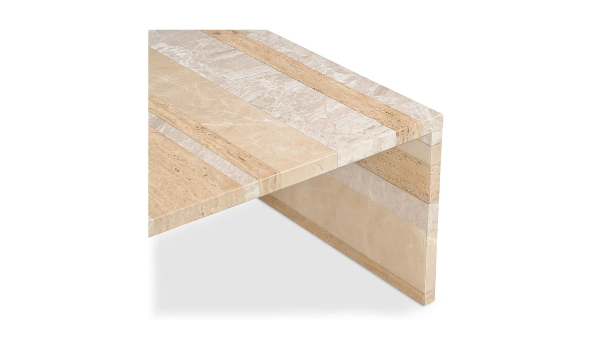 Riomaggiore Coffee Table in Mixed Marble — italian beige travertine marble detail